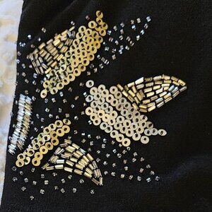 Apt 9 Stretchy Shaped Black Tee with Embellished Sleeves Size L